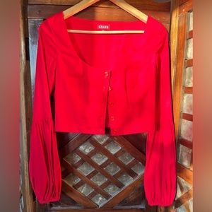 🍓 STAUD Red Monica Top with Puff Sleeves  *XS*